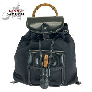 GUCCI Bamboo black leather backpack daypack